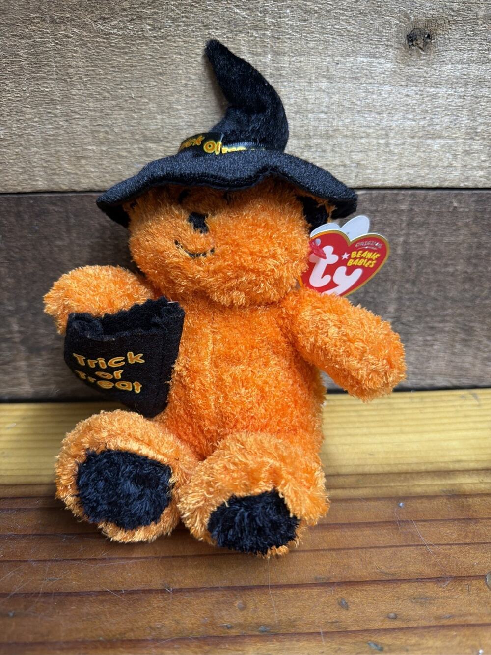Ty Beanie Babies “Witchy” the Orange Teddy Bear Witch Hat Halloween Plush Tags